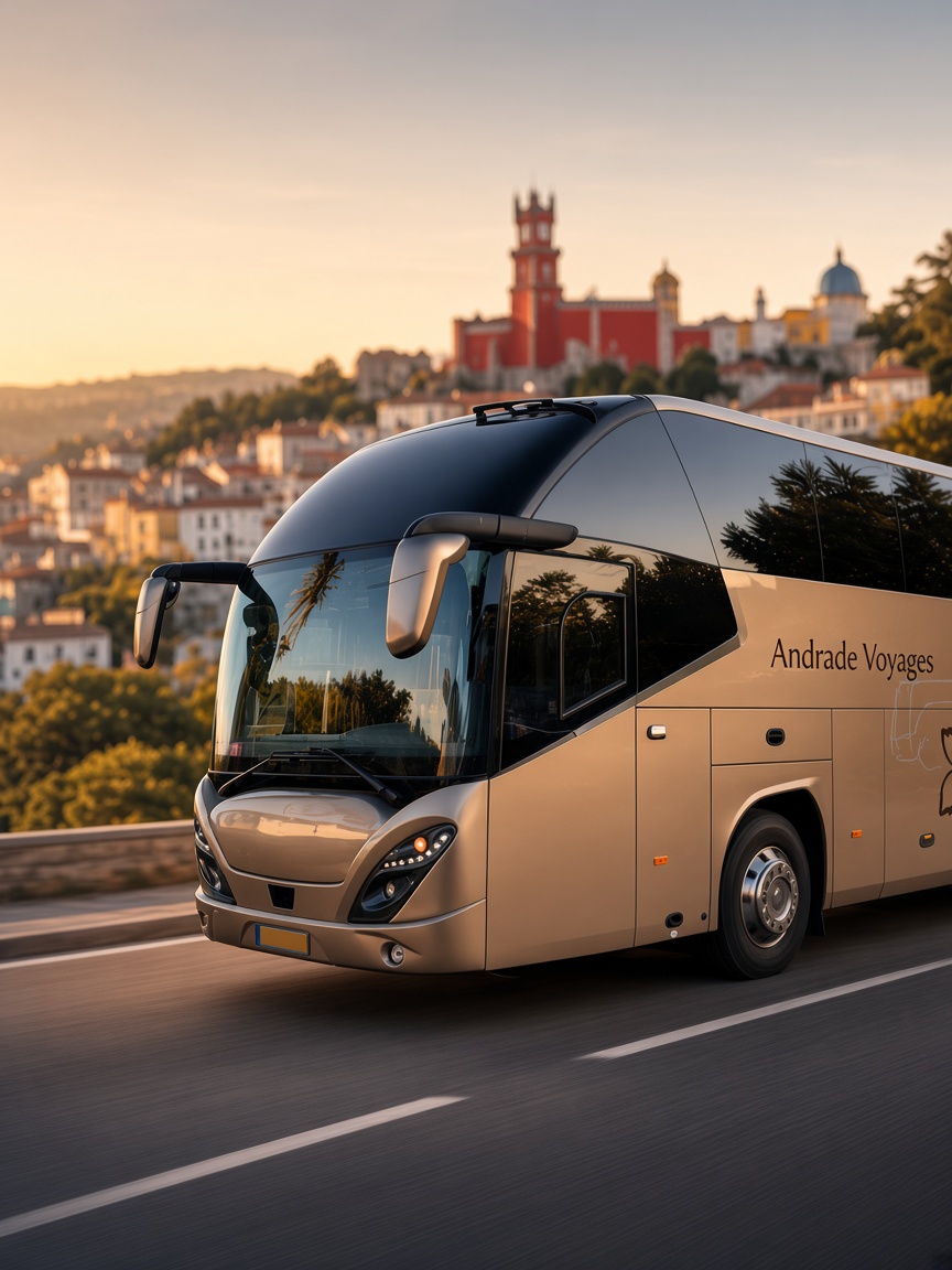 Autocar Andrade doré sur la ligne France–Portugal